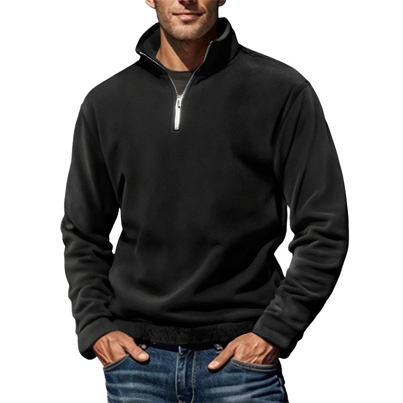 Men's Polar Fleece Top Simple Stand Collar Pullover Sweater