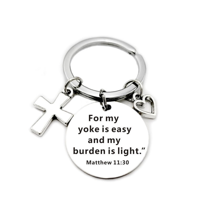 Bible Scripture Keychain with Cross and Heart Charm