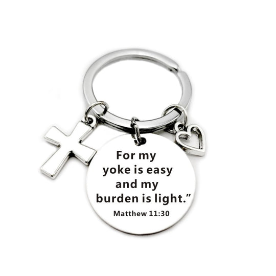 Bible Scripture Keychain with Cross and Heart Charm