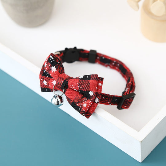 Christmas Snowflake Plaid Bow Bell Pet Collar