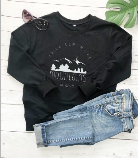 Long Sleeve Sweater Faith Can Move Mountains Pattern Lettered Casual Top