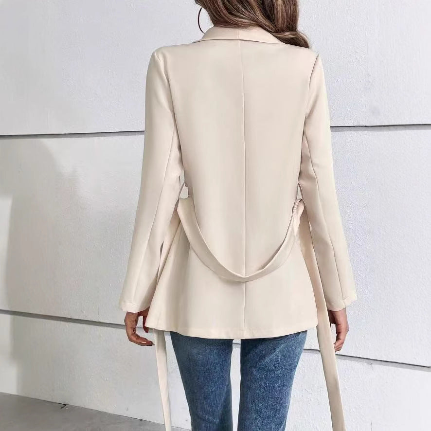 Slim Fit Solid Color Long Sleeve Wrap Suit Coat