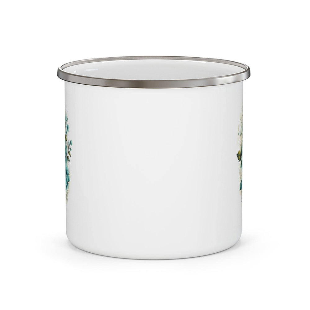 Enamel Camping Mug Blue Green Christian Cross Floral Bouquet Illustration-1