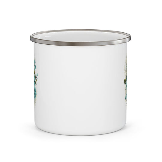 Enamel Camping Mug Blue Green Christian Cross Floral Bouquet Illustration-1