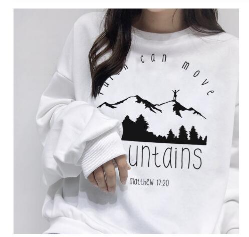 Long Sleeve Sweater Faith Can Move Mountains Pattern Lettered Casual Top