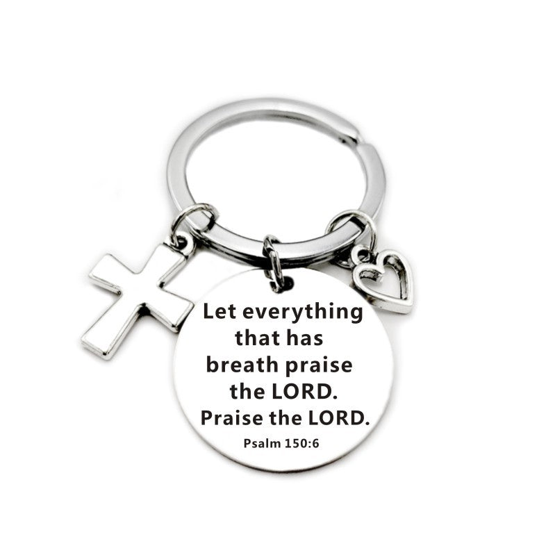 Bible Scripture Keychain with Cross and Heart Charm