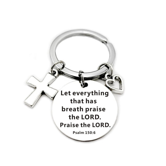 Bible Scripture Keychain with Cross and Heart Charm