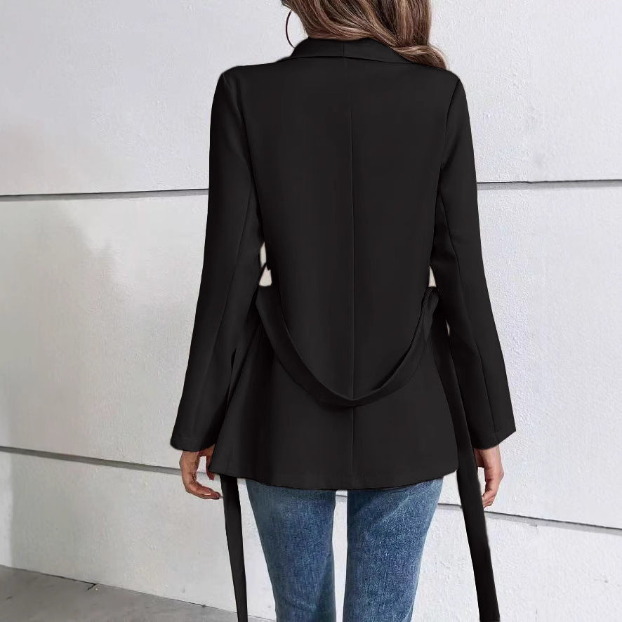 Slim Fit Solid Color Long Sleeve Wrap Suit Coat