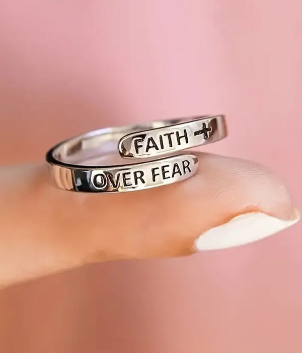 RELIGIOUS INSPIRATION FAITH OVER FEAR ADJUSTABLE RING-0