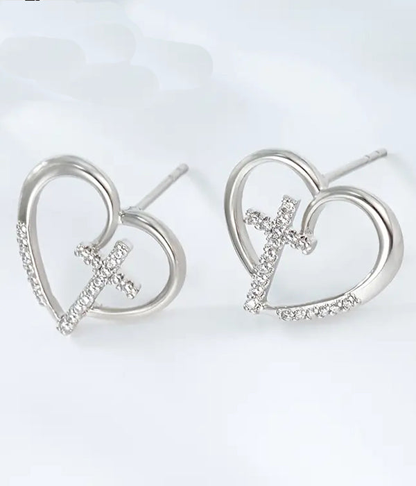 CROSS AND HEART EARRING-0