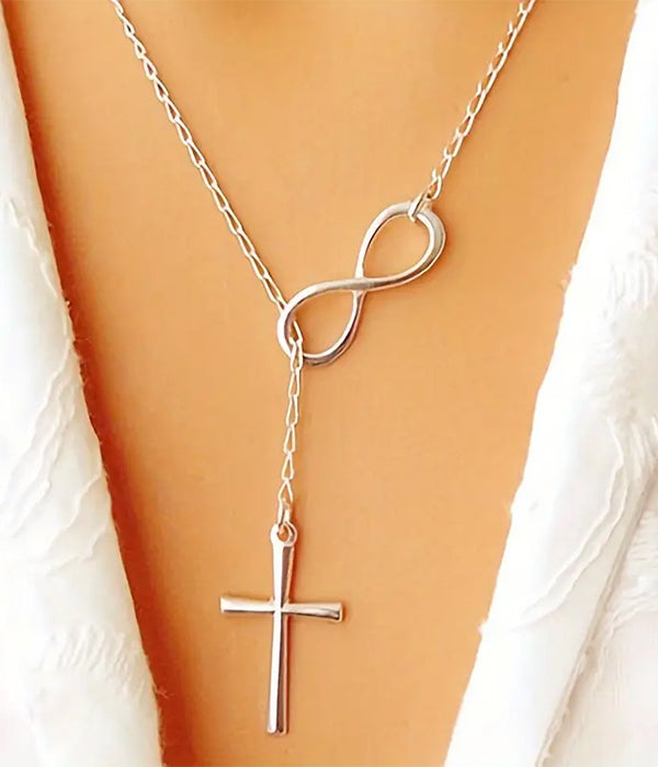 MINIMAL STYLE CROSS AND INFINITY NECKLACE-0