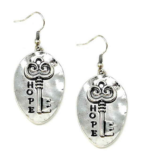 RELIGIOUS INSPIRATION METAL KEY EARRING - HOPE-0