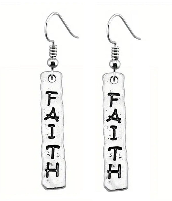 RELIGIOUS INSPIRATION METAL BAR EARRING - FAITH-0