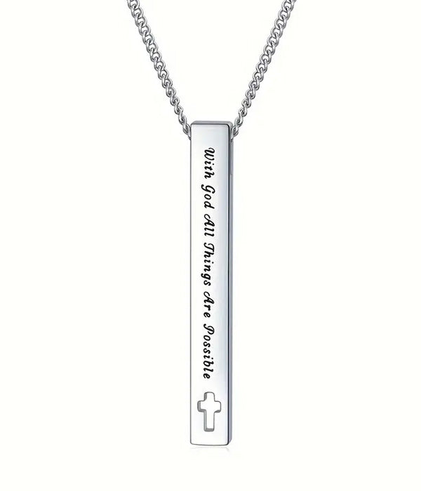 RELIGIOUS INSPIRATION BAR PENDANT NECKLACE - WITH GOD ALL THINGS ARE POSSIBLE-0