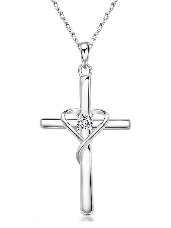 HEART AND CROSS PENDANT NECKLACE-0