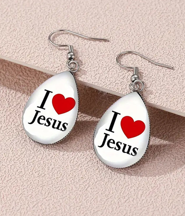 RELIGIOUS INSPIRATION TEARDROP EARRING - I LOVE JESUS-0