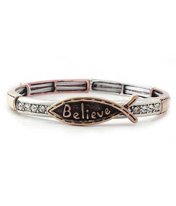 RELIGIOUS INSPIRATION FISH STRETCH BRACELET - BELIEVE-0