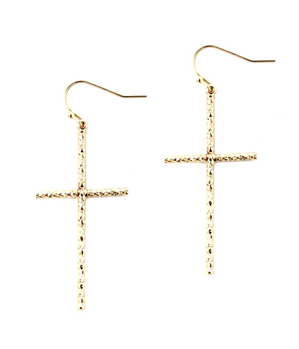 BRASS PLATING CROSS EARRING-0