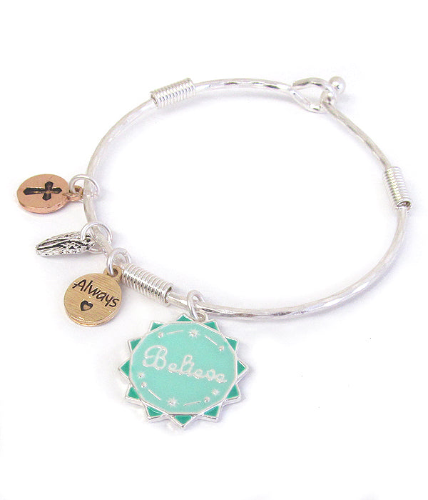 RELIGIOUS INSPIRATION CHARM WIRE BANGLE BRACELET - ALWAYS BELIEVE-0