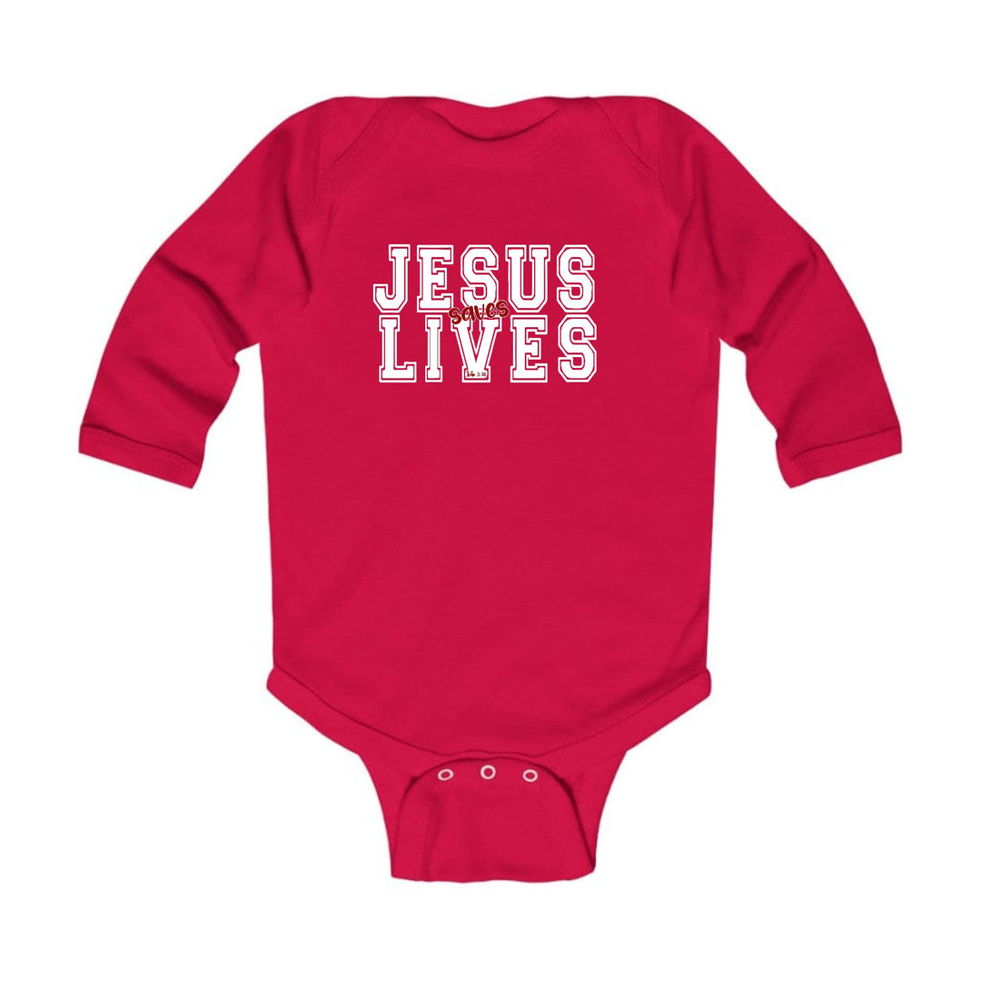 Infant Long Sleeve Graphic T-shirt - Jesus Saves Lives White Red-2