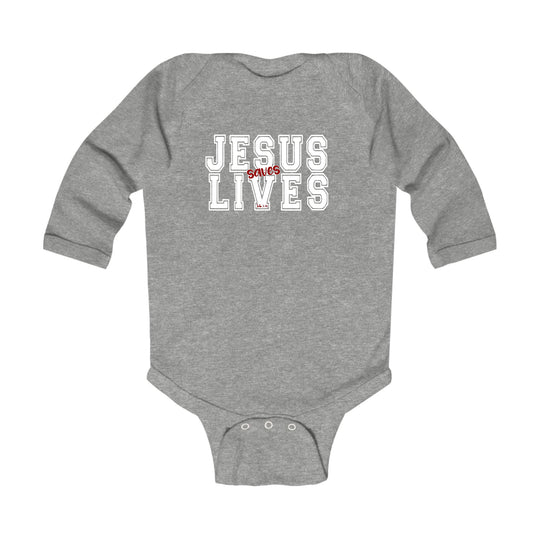 Infant Long Sleeve Graphic T-shirt - Jesus Saves Lives White Red-4