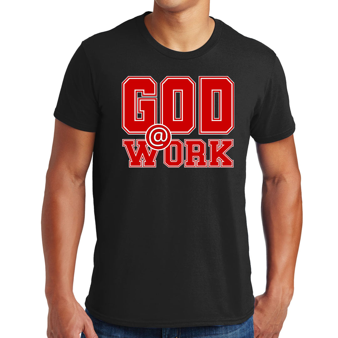 Mens Graphic T-shirt God @ Work Red and White Print-0