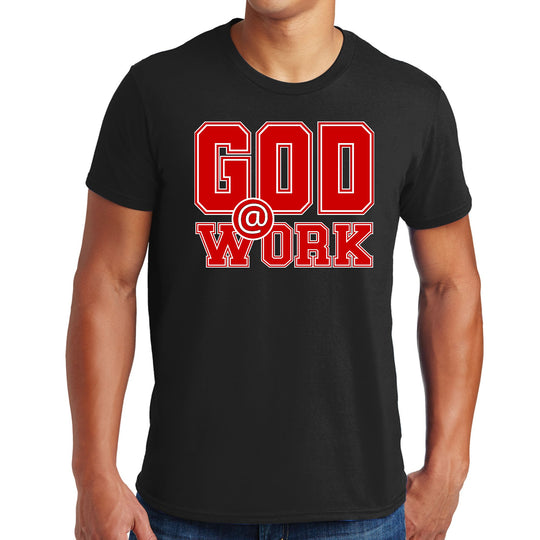 Mens Graphic T-shirt God @ Work Red and White Print-0