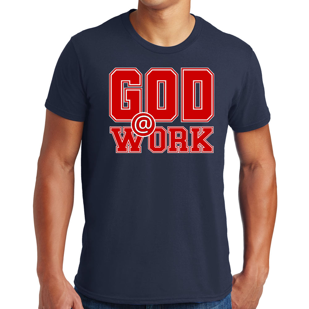 Mens Graphic T-shirt God @ Work Red and White Print-1