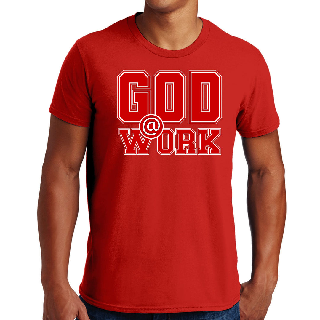 Mens Graphic T-shirt God @ Work Red and White Print-2