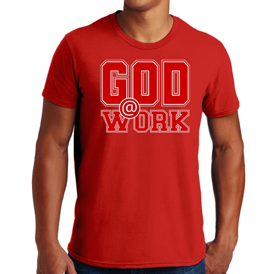 Mens Graphic T-shirt God @ Work Red and White Print-2