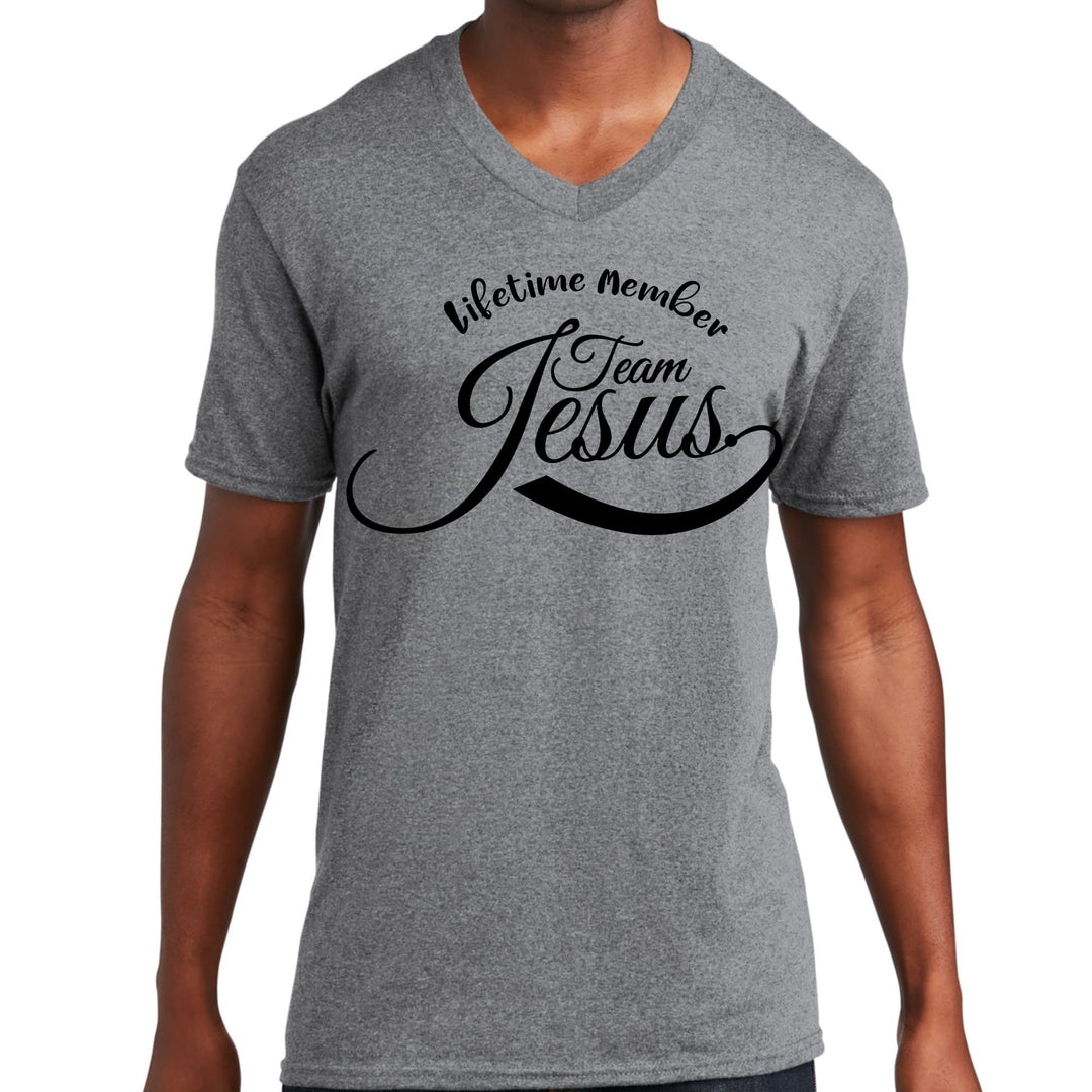 Mens Graphic V-neck T-shirt - Lifetime Member Team Jesus-0