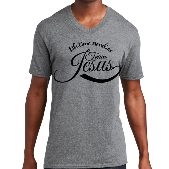 Mens Graphic V-neck T-shirt - Lifetime Member Team Jesus-0