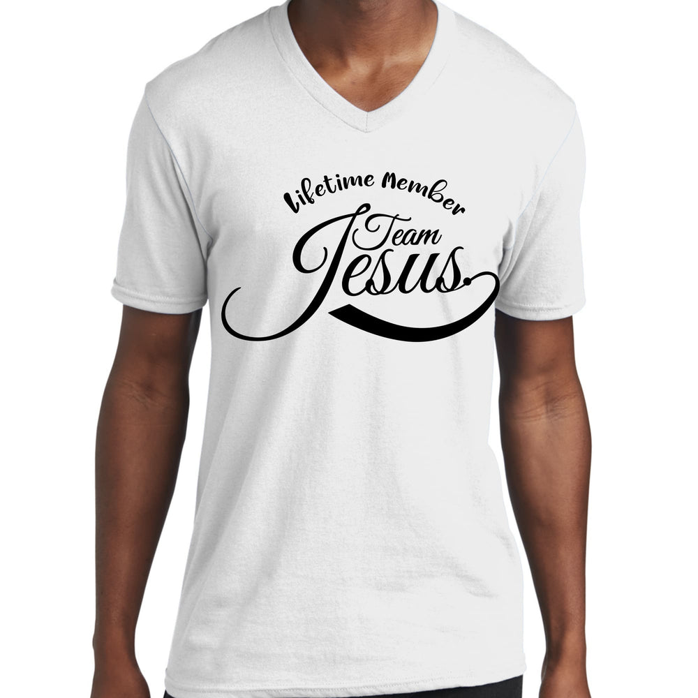 Mens Graphic V-neck T-shirt - Lifetime Member Team Jesus-1