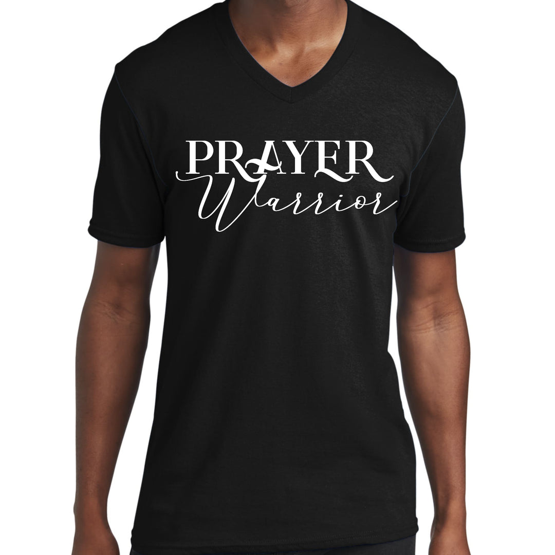 Mens Graphic V-neck T-shirt - Prayer Warrior Script Style Illustration-0