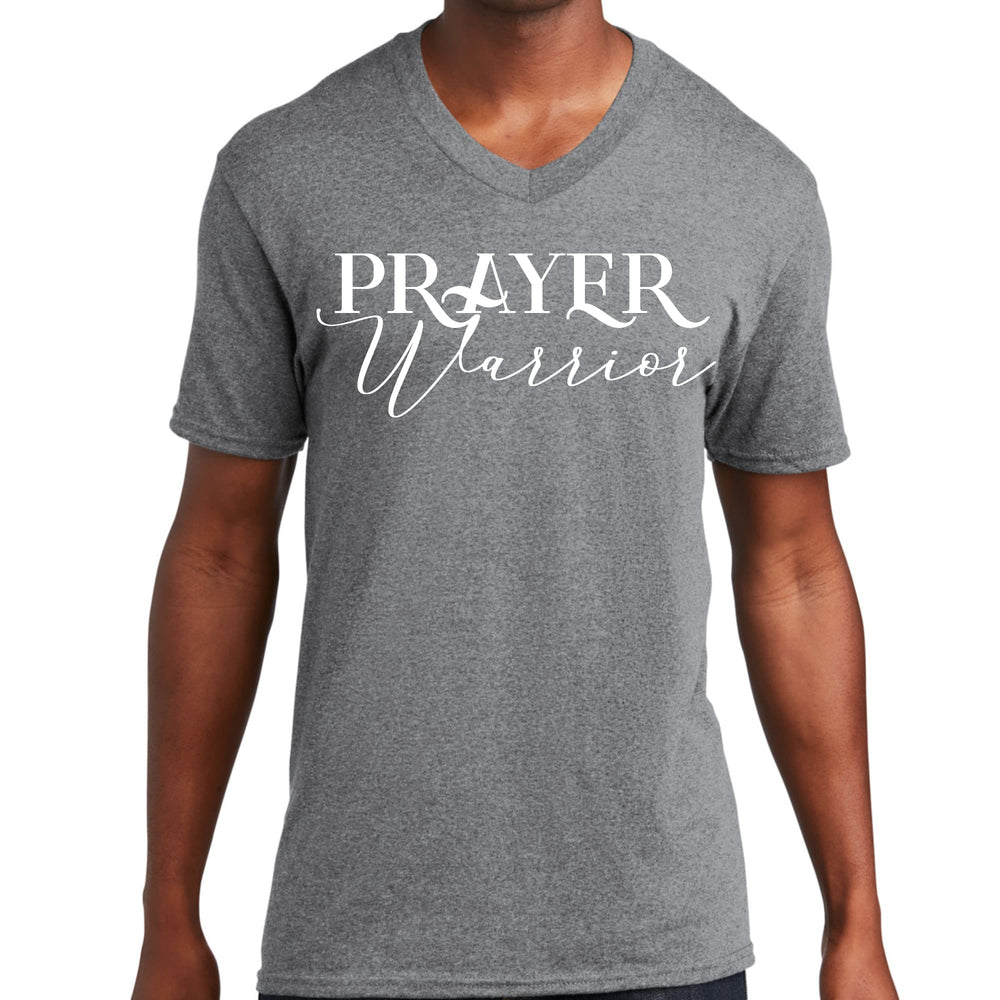Mens Graphic V-neck T-shirt - Prayer Warrior Script Style Illustration-1