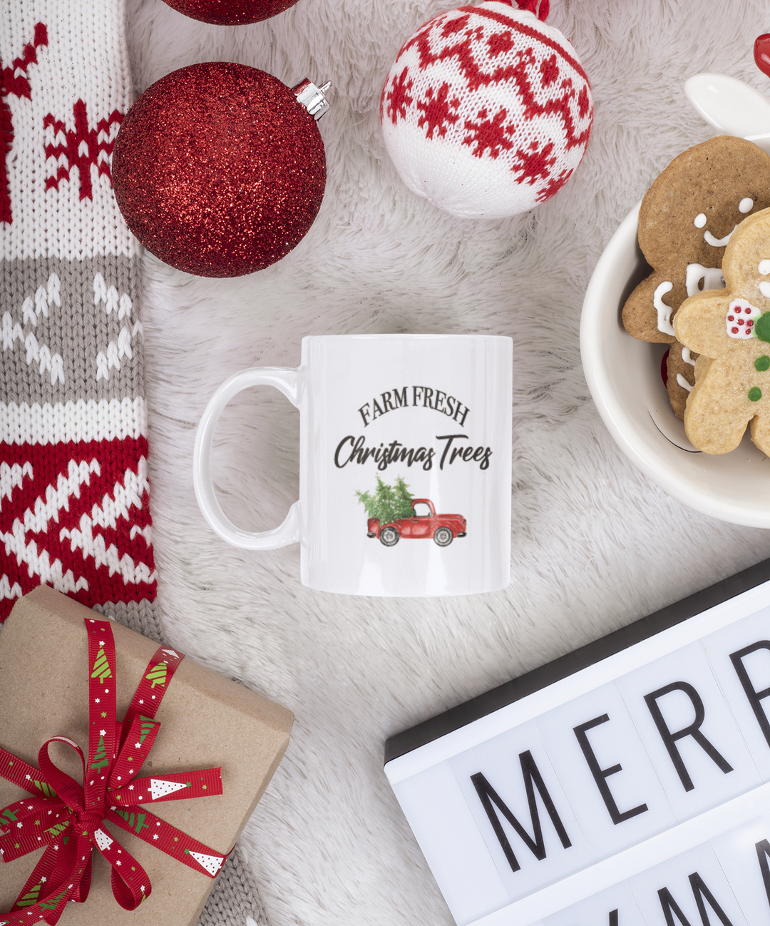 Farm Fresh Christmas Trees Truck Christmas Ceramic Mug-0