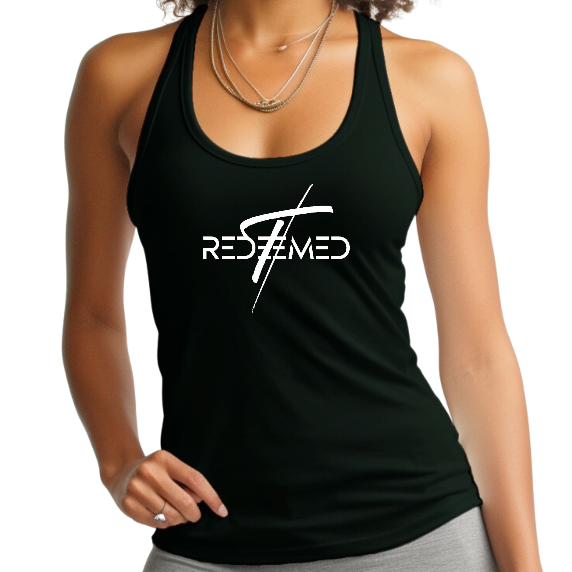 Womens Fitness Tank Top Graphic T-shirt Redeemed Cross-0