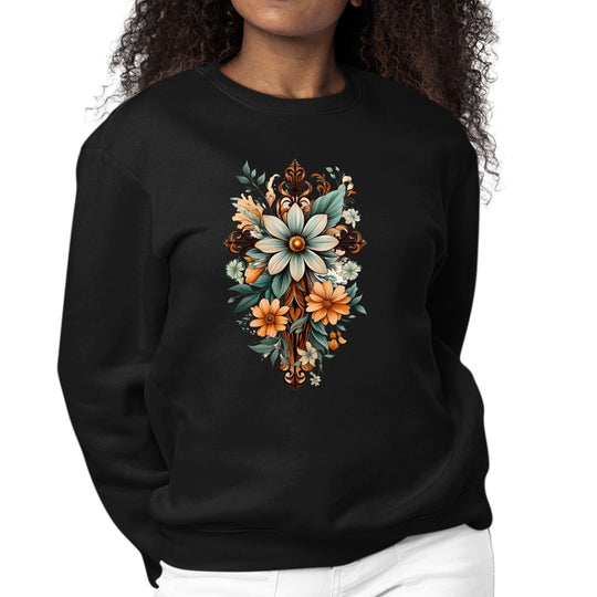 Womens Graphic Sweatshirt Christian Cross Floral Bouquet Green-4