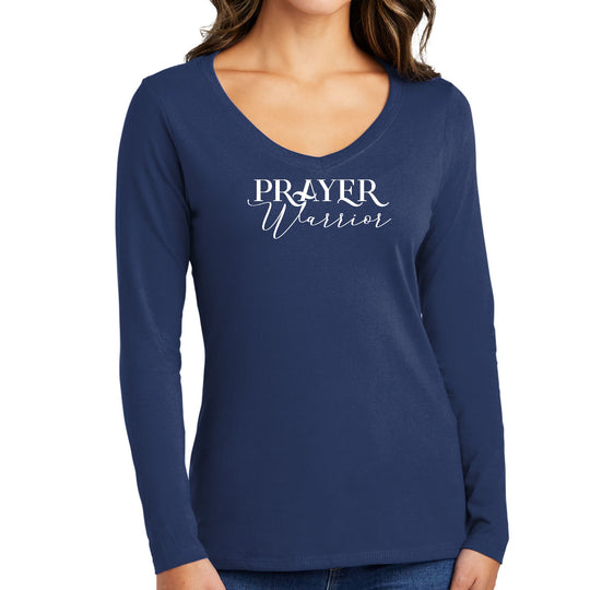 Womens Long Sleeve V-neck Graphic T-shirt - Prayer Warrior Script-1