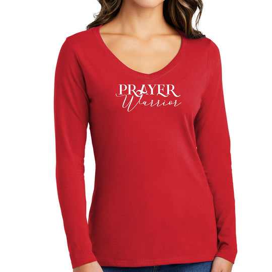Womens Long Sleeve V-neck Graphic T-shirt - Prayer Warrior Script-2