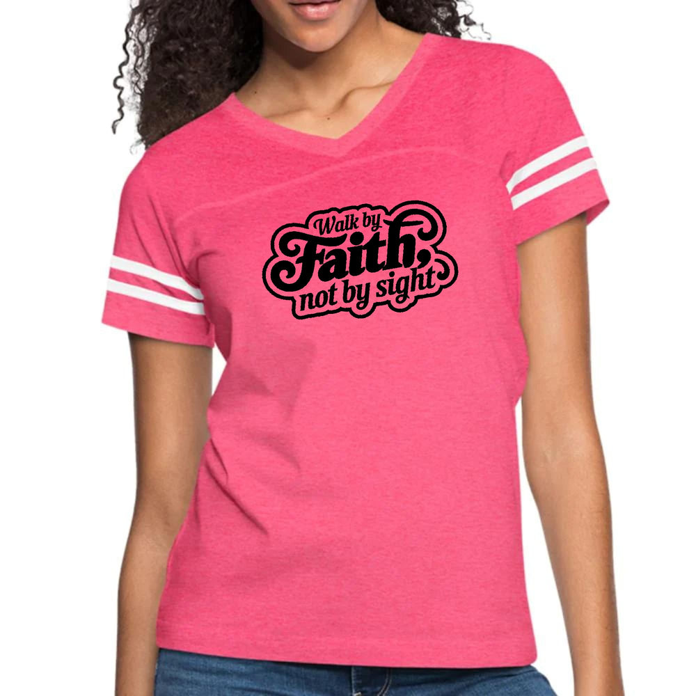 Womens Vintage Sport Graphic T-shirt - Walk by Faith - not by Sight-1
