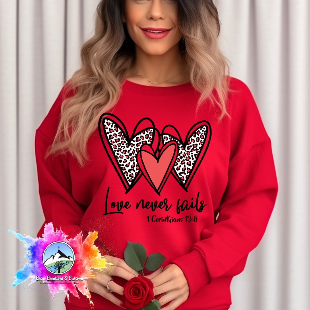 Valentines Day- Christian- Love Never fails- Sweatshirt-0